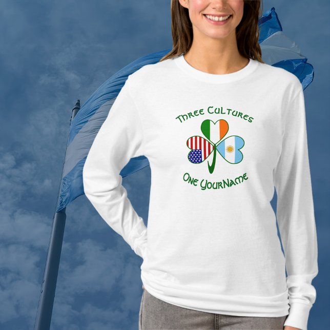 Argentinska Irländska Amerikanska Flaggor Shamrock T Shirt (Skapare uppladdad)