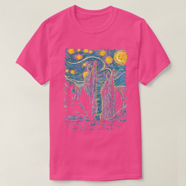 Argonath Starry Night Van Gogh Stil T Shirt (Design framsida)