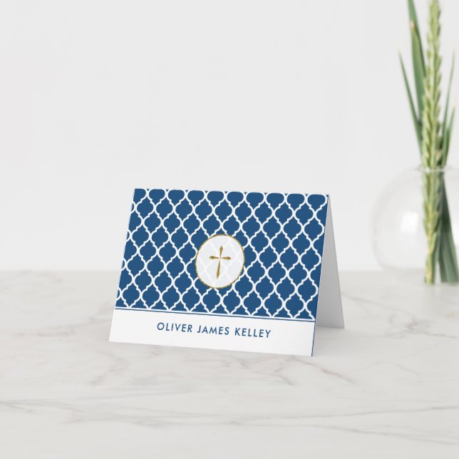 Argt religiöst tack för guld, marin Quatrefoil Kort (Framsida)