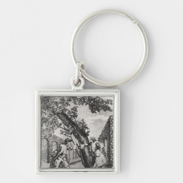 Argument mellan Jean-jacques Rousseau Fyrkantig Silverfärgad Nyckelring (Framsidan)