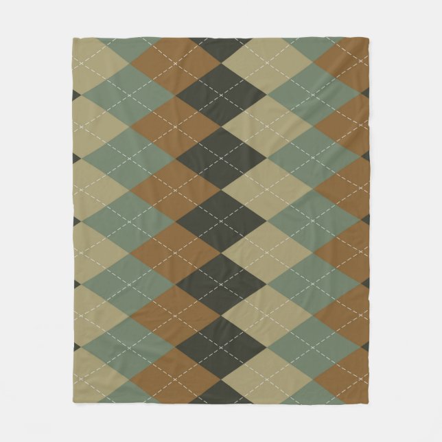 Argyle Autumn: Rhombus-Chicen Brown-Grönt Fleecefilt (Framsidan)