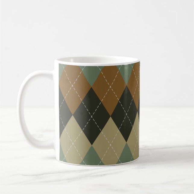 Argyle Autumn: Rhombus-Chicen Brown-Grönt Kaffemugg (Vänster)