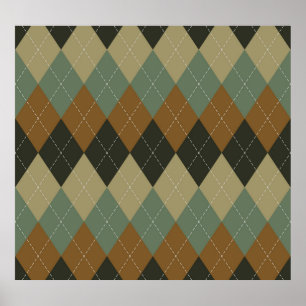 Argyle Autumn: Rhombus-Chicen Brown-Grönt Poster