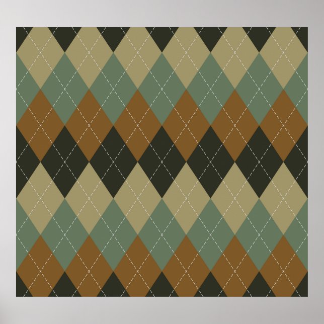 Argyle Autumn: Rhombus-Chicen Brown-Grönt Poster (Framsidan)