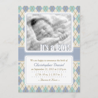Argyle Birth Notification (Blue & Aqua) Meddelande