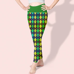 Argyle Blue Grönt Gult Mönster Elegant Söt Leggings