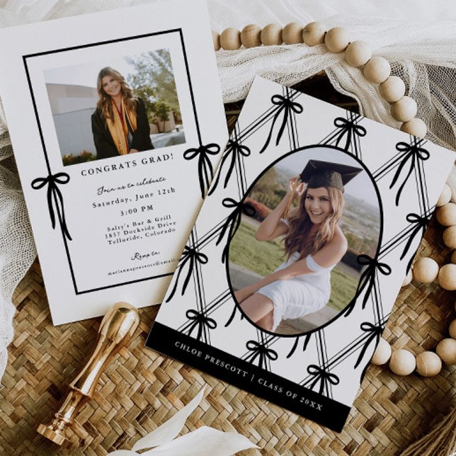 Argyle Bows Graduation Party Invitation Photo Card Inbjudningar (Skapare uppladdad)