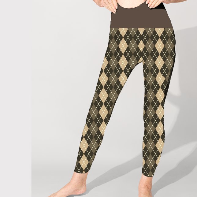 Argyle Brun Svart Mönster Elegant Snygg Leggings (Skapare uppladdad)