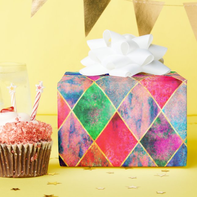 Argyle Colorful Watercolor Pastel Abstrakt Modern Presentpapper (Födelsedagsfest)