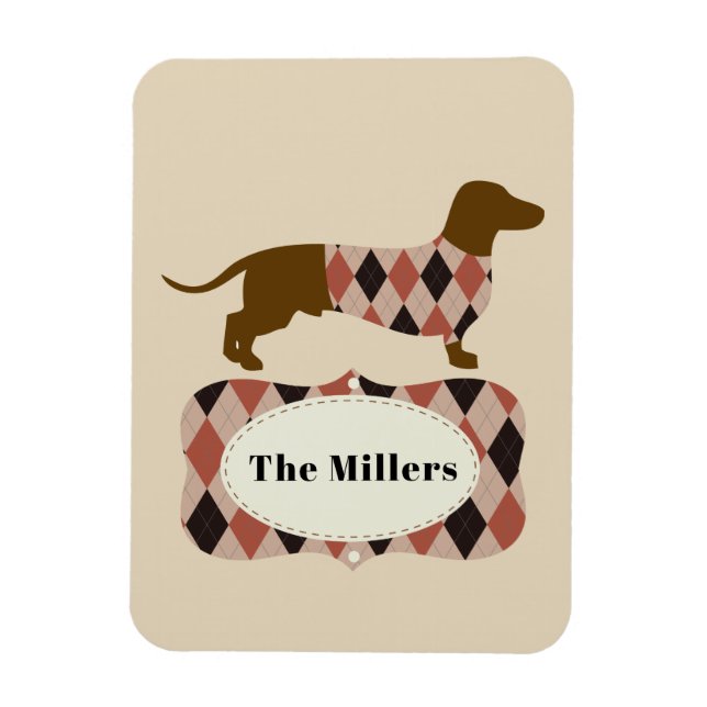 Argyle Dachshund Magnet (Vertikal)