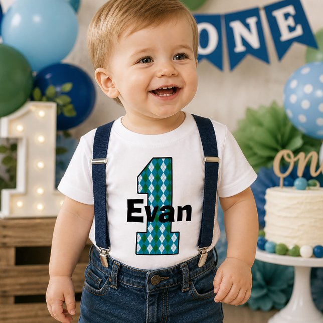Argyle Första Födelsedags Pojktröja Tee (Argyle First Birthday Boy Shirt)