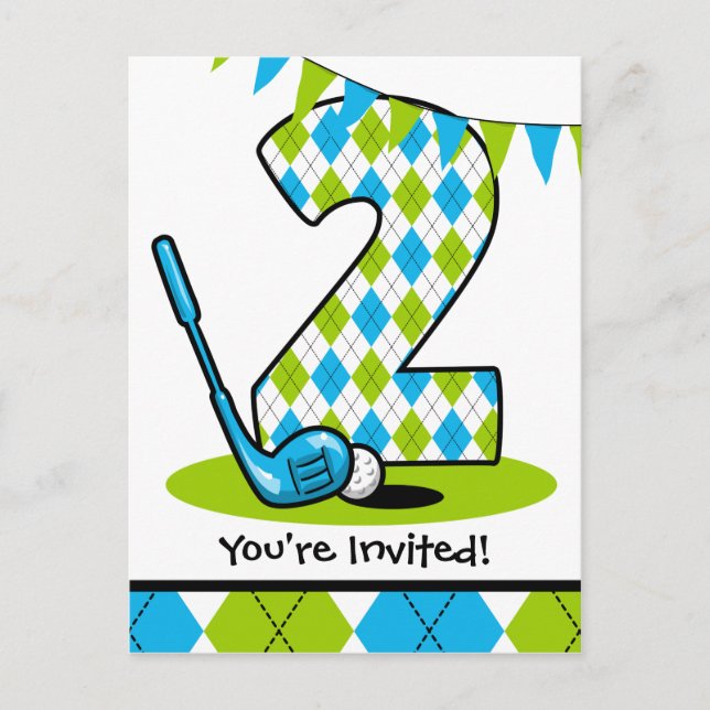 Argyle Golf 2nd Birthday Postcard-inbjudan Inbjudan Vykort (Framsida)