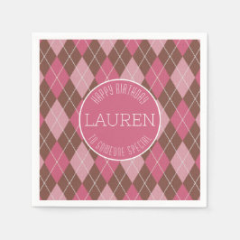 Argyle Golf Mönster - Rosa/Brown Elegant Golfer Pappersservett