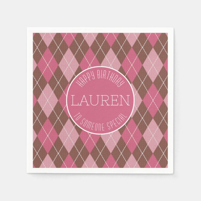 Argyle Golf Mönster - Rosa/Brown Elegant Golfer Pappersservett (Framsidan)
