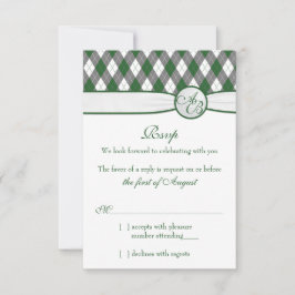 Argyle Golfball Golf Grön Monogram Bröllop RSVP OSA Kort