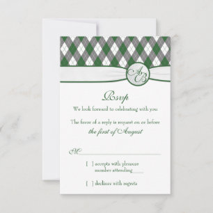 Argyle Golfball Golf Grön Monogram Bröllop RSVP OSA Kort
