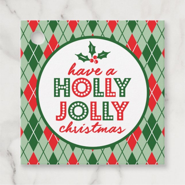 Argyle har en glad jul (Grönt/röd) Gåvor Etiketter (Framsida)
