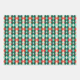 Argyle jul Retro Wrapping Papper Lakan Set