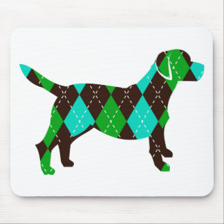 Argyle Labrador hund design (brunt/blått/grönt) Musmatta