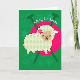 Argyle lamb lakan stickade nål julkort helgkort