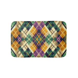 Argyle Mardi Gras gult lila grönt Badrumsmatta