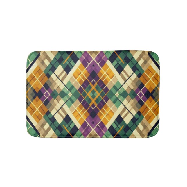 Argyle Mardi Gras gult lila grönt Badrumsmatta (Framsidan)