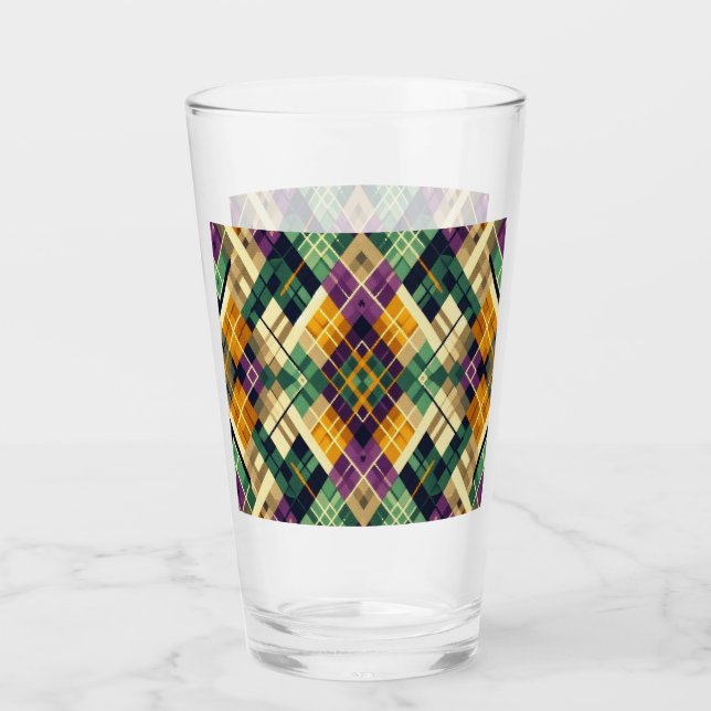 Argyle Mardi Gras gult lila grönt Glaskopp (Framsida)