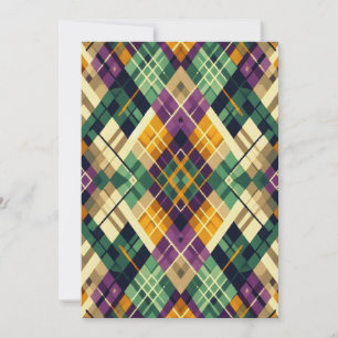 Argyle Mardi Gras gult lila grönt Julkort