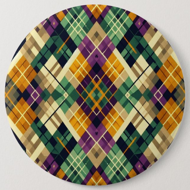 Argyle Mardi Gras gult lila grönt Knapp (Framsida)