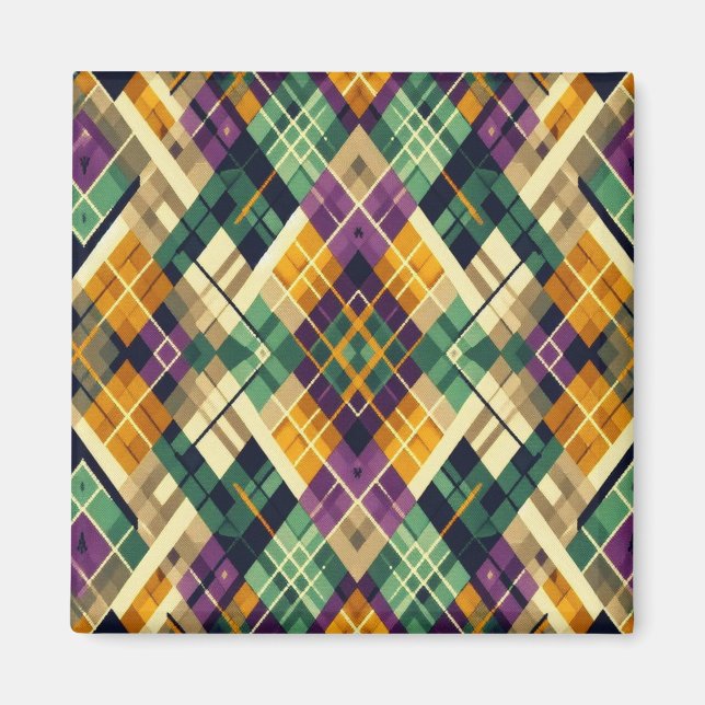 Argyle Mardi Gras gult lila grönt Magnet (Framsidan)