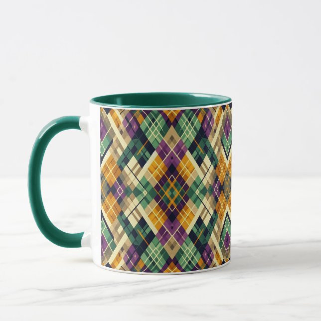 Argyle Mardi Gras gult lila grönt Mugg (Vänster)