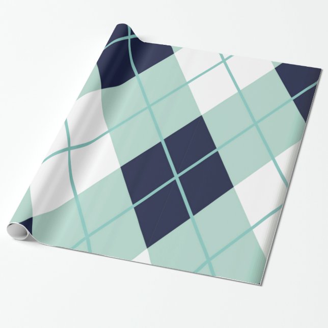Argyle modern mönster teal navy blue preppy roligt presentpapper (Utrullad)
