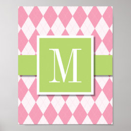 Argyle Monogram Wall Art, Rosa & Lime Poster