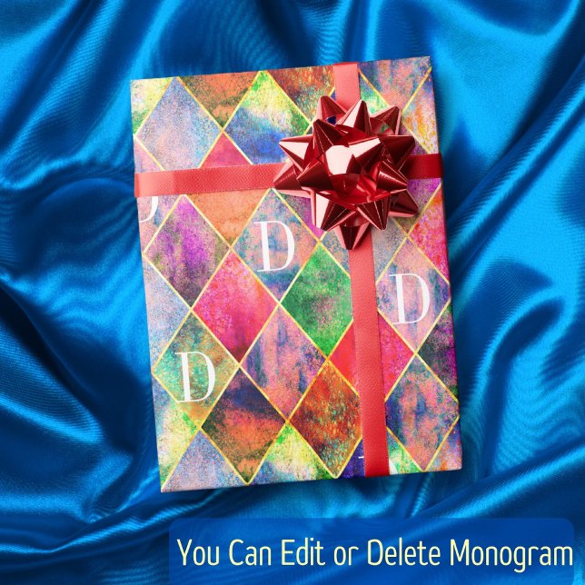 Argyle Monogram Watercolor Abstrakt Modern Elegant Presentpapper (Skapare uppladdad)