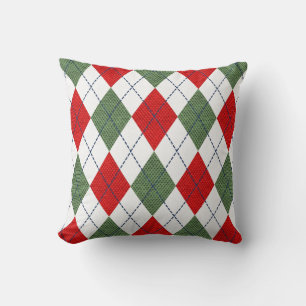 Argyle Mönster Diamond Design Geometric red, grönt Kudde