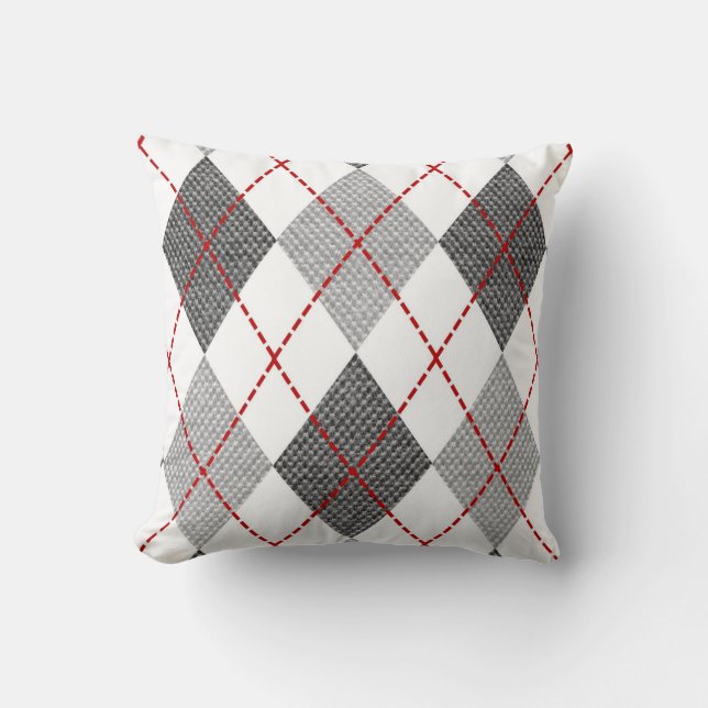 Argyle Mönster Diamond Design Geometric White Kudde (Framsida)