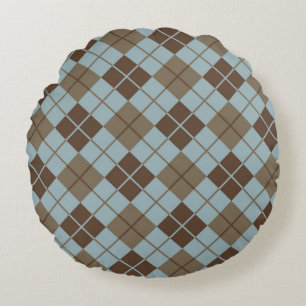 Argyle mönster i blått och Taupe Rund Kudde