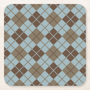Argyle mönster i blått och Taupe Underlägg Papper Kvadrat