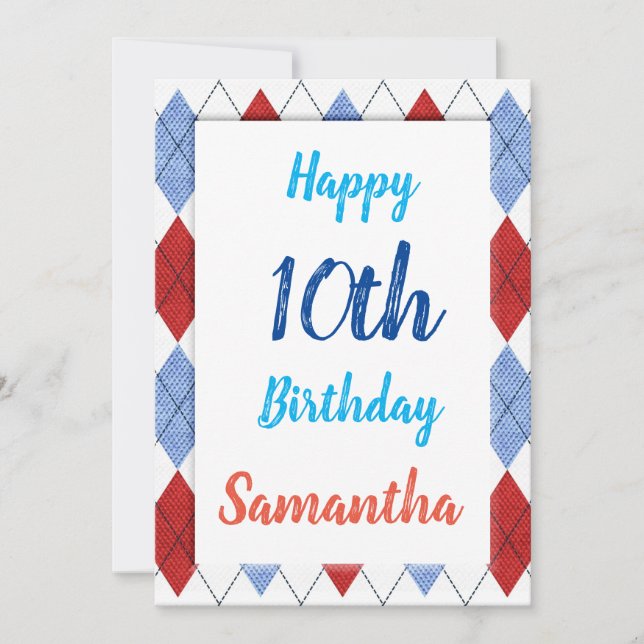 Argyle Mönster i rött och blått Kort (Framsida)