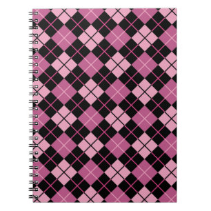 Argyle mönster i svart och rosor anteckningsbok med spiral