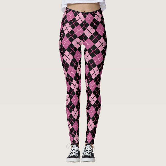 Argyle mönster i svart och rosor leggings (Framsida)