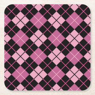 Argyle mönster i svart och rosor underlägg papper kvadrat
