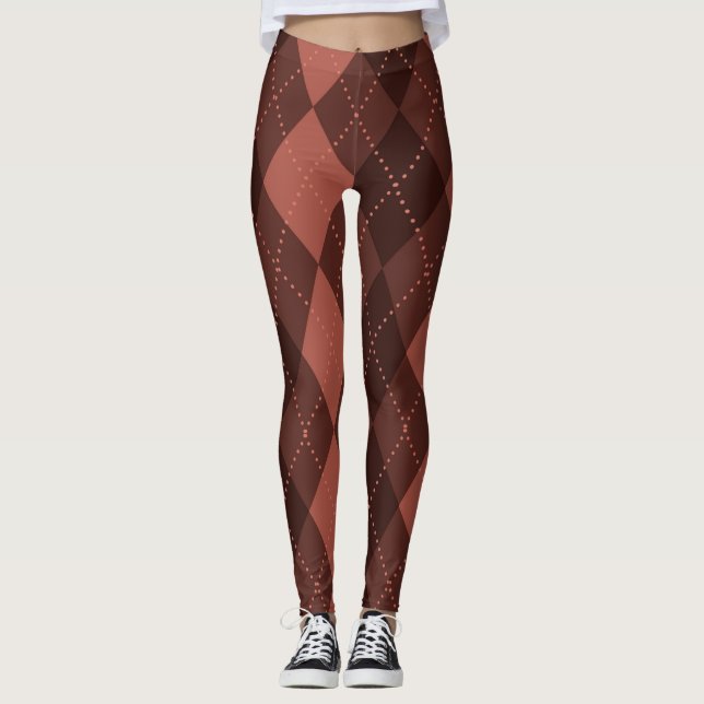 Argyle Mönster - Mörk Reddiska Orangen Leggings (Framsida)
