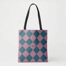 Argyle mönster namn ocean blå rosa tote handväska