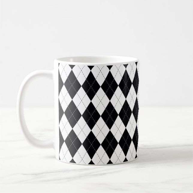 Argyle mönster sömlös i svartvitt. Geomet Kaffemugg (Vänster)