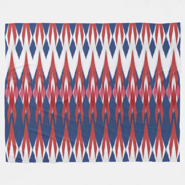 Argyle Mönster White Blue Ikat Technique Fleecefilt (Framsidan (Horisontell))