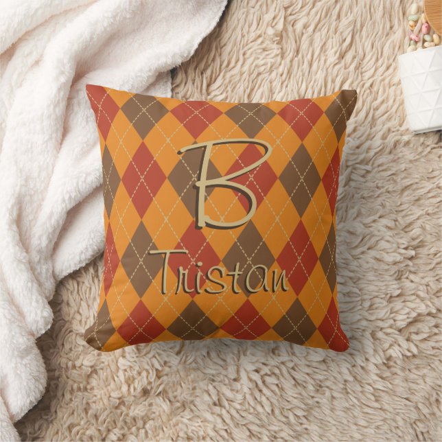 Argyle Orangebrun Monogram Sittkudde Kudde (Filt)