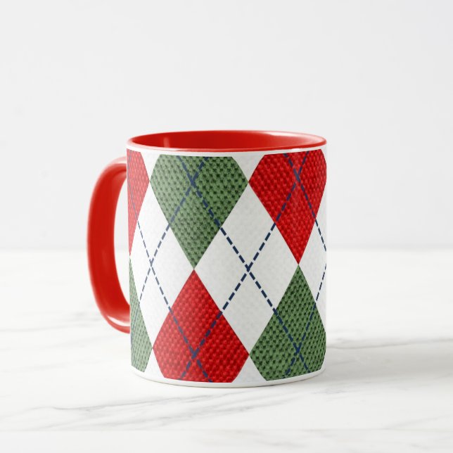 Argyle pattern red and green mugg (Framsida vänster)