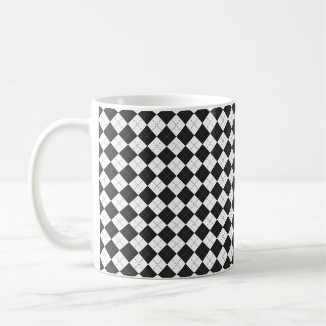 Argyle plaid. Scottish mönster i vitt och svart  Kaffemugg (Vänster)