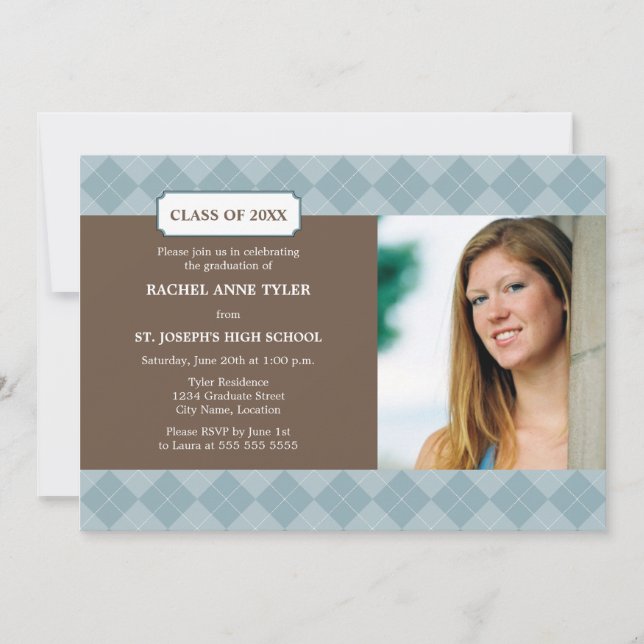 Argyle Preppy Photo Studenten annons Inbjudningar (Framsida)